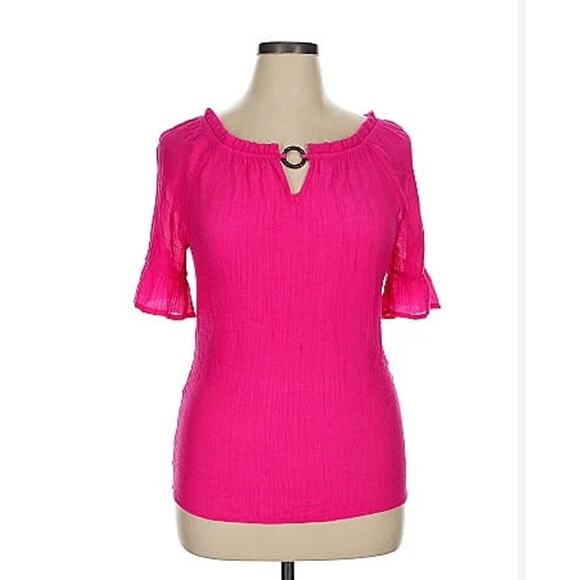 Late August Pink 1/2 Sleeve Peasant Sheer Blouse Top Womens SZ LG Renaissance - Picture 1 of 6